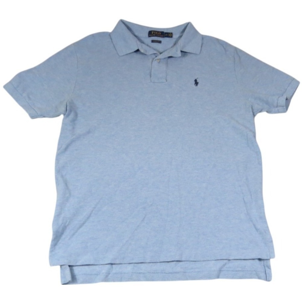 Ralph Lauren Polo Shirt Men L Blue Classic Fit Black Pony Logo Slit Performance